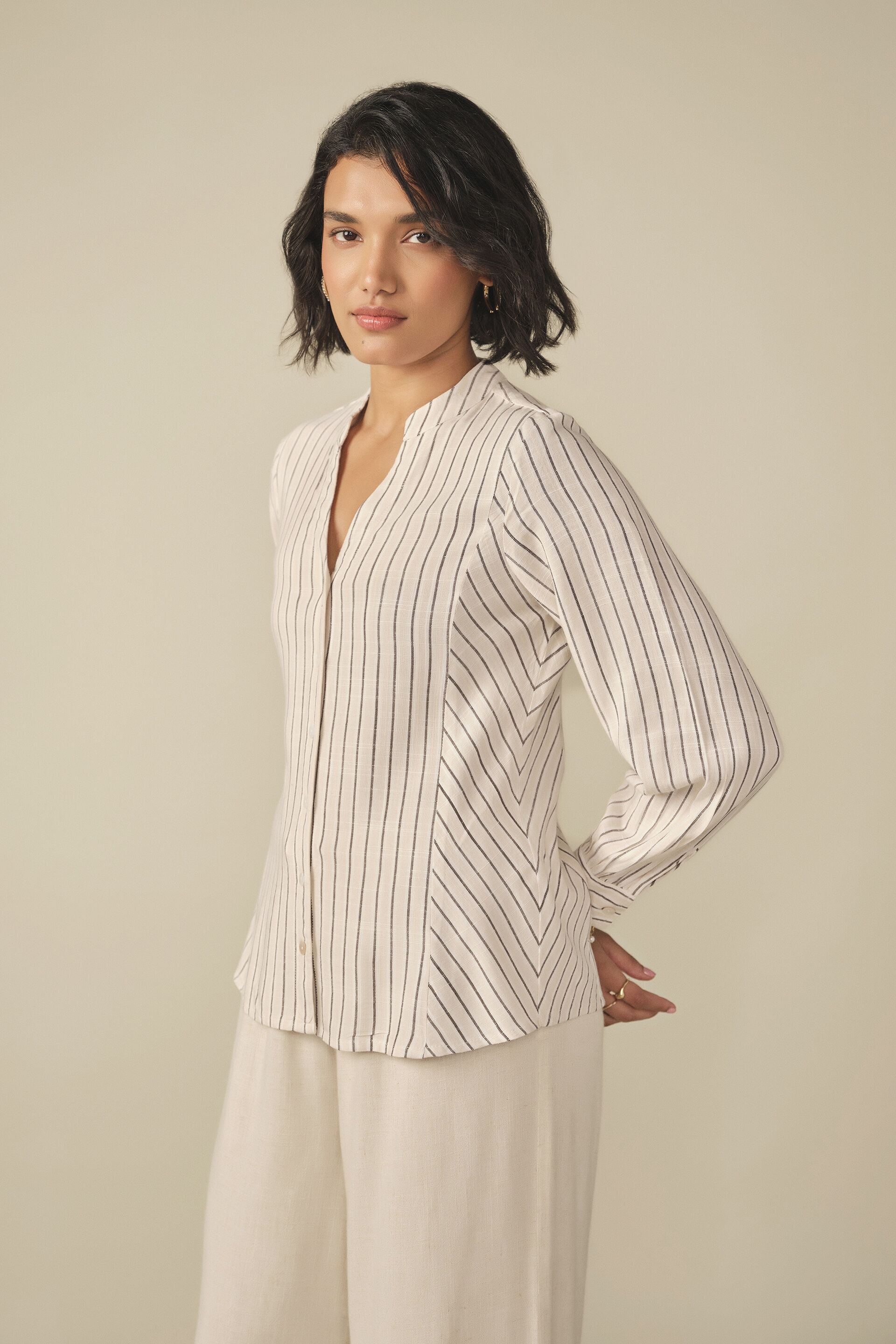 Striped Shirt in White, Cream, image 4
